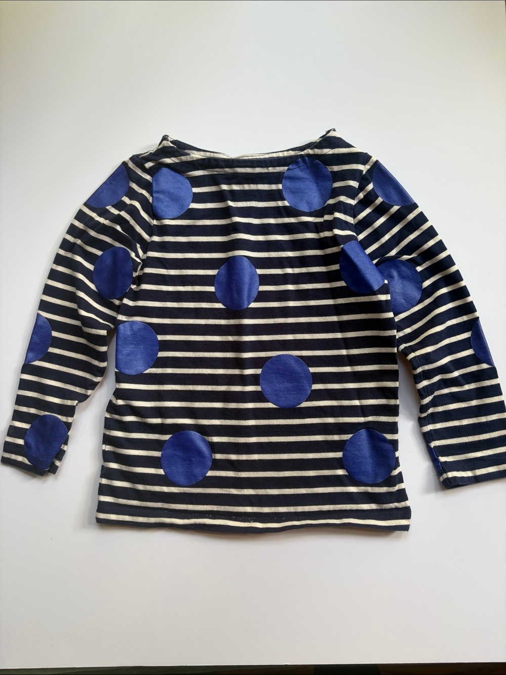 Mini Boden Navy & White Striped Long-Sleeve Tee with Royal Blue Polka Dots